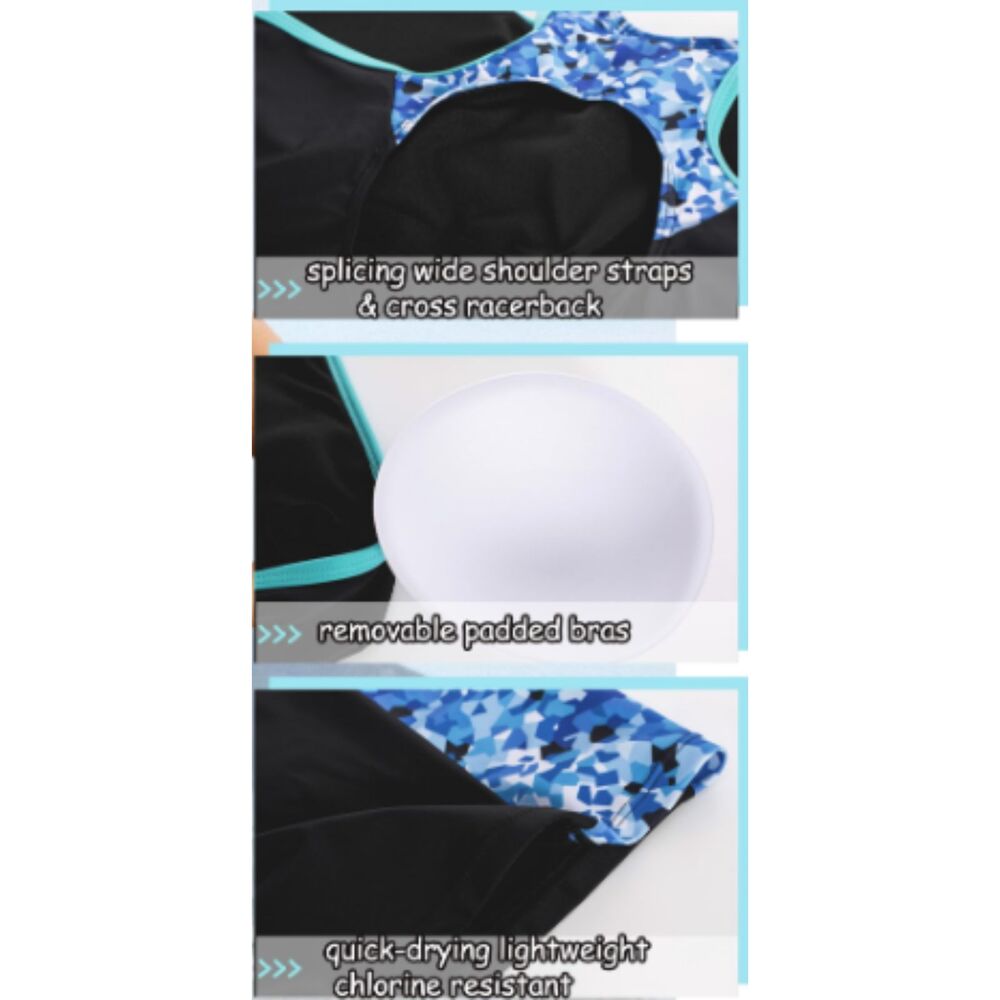 Hanna Nikole Swimsuit 24 W Blue Colorblock Boyleg Racerback One Piece Plus NWOT - Picture 4 of 11